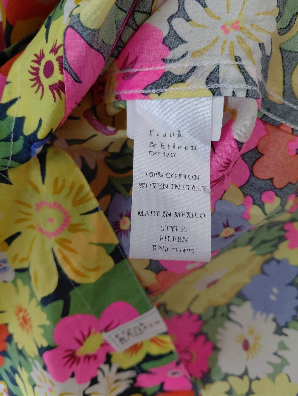Frank & Eileen Floral multicolored button up shirt size M - Picture 8 of 9